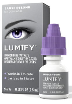 bottle of Lumify eye drops and packaging which can help make your eyes pop
