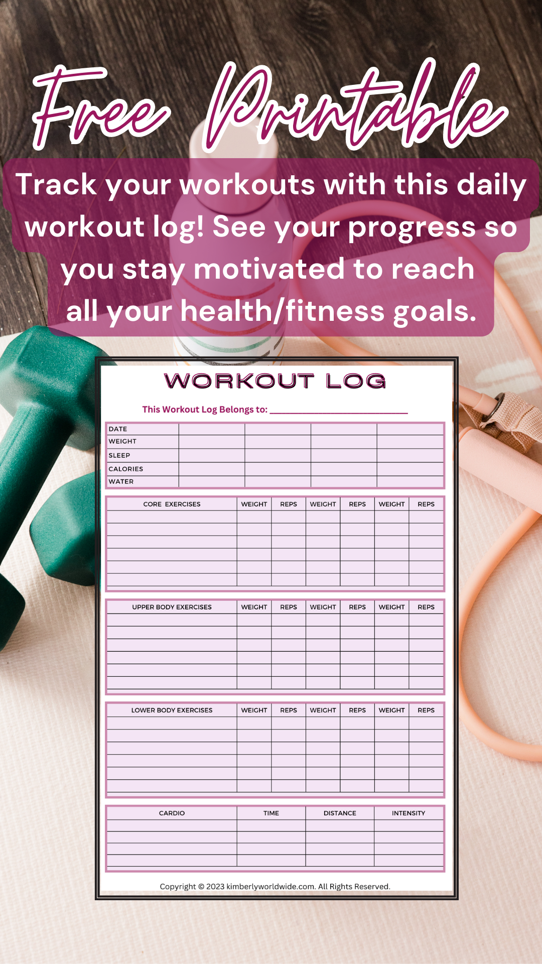 free printable daily workout log