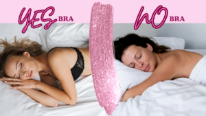 two women sleeping. One with a bra, the other without